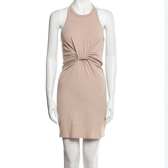 Alexander Wang Halter Cream Medium 100% Cotton Tan Mini Bodycon Dress - Picture 1 of 5